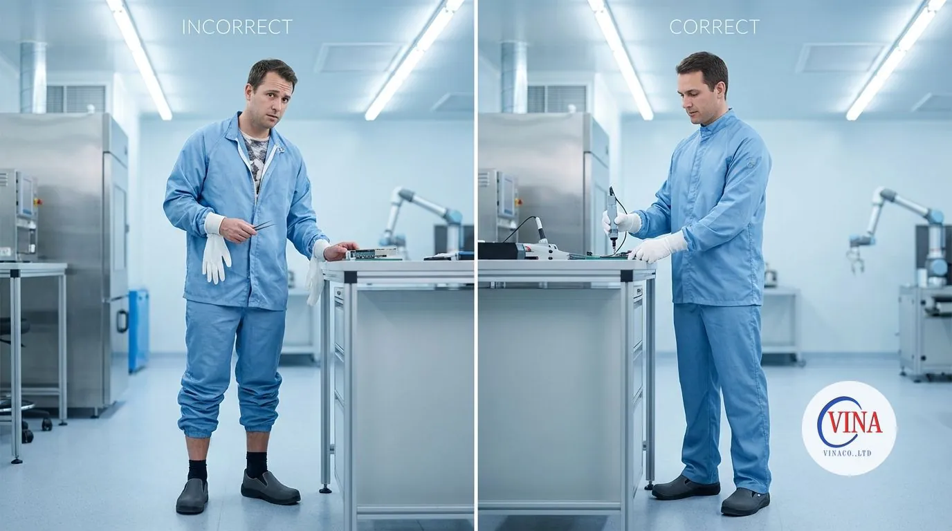 Lỗi mặc quần áo ESD thường gặp Mẹo hay về Quần áo chống tĩnh điện